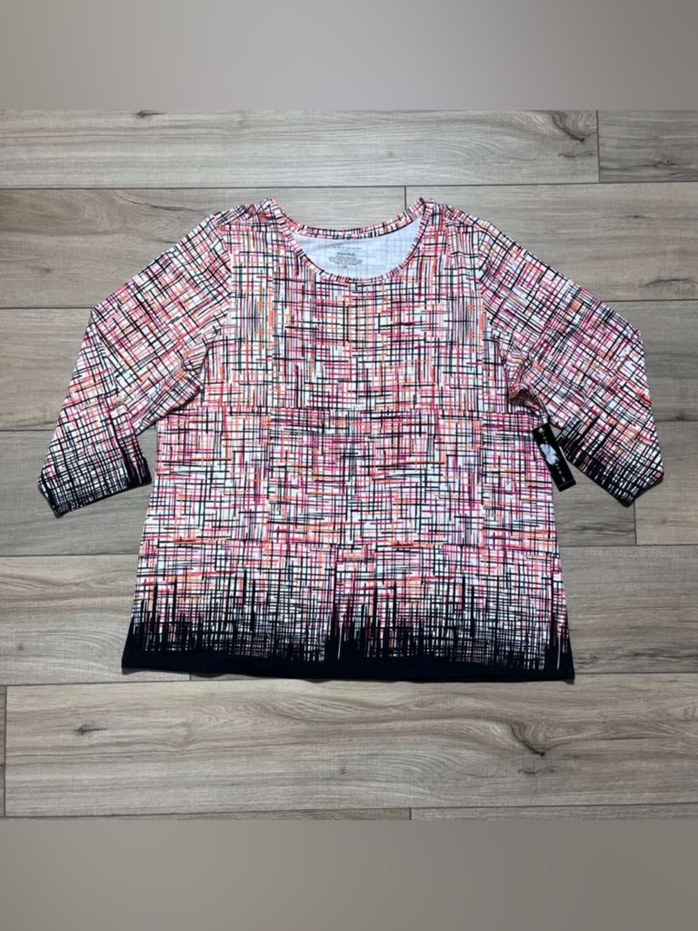 Investments II Essentials‎ Womens Abstract Print 3/4 Sleeves Top Size 2X